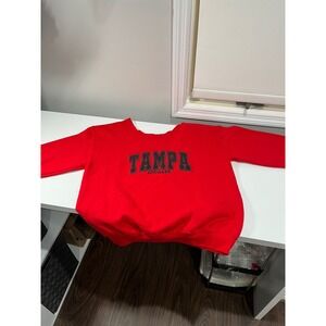 Red Tampa Bestie Graphic‎ Sweatshirt Distressed Neckline